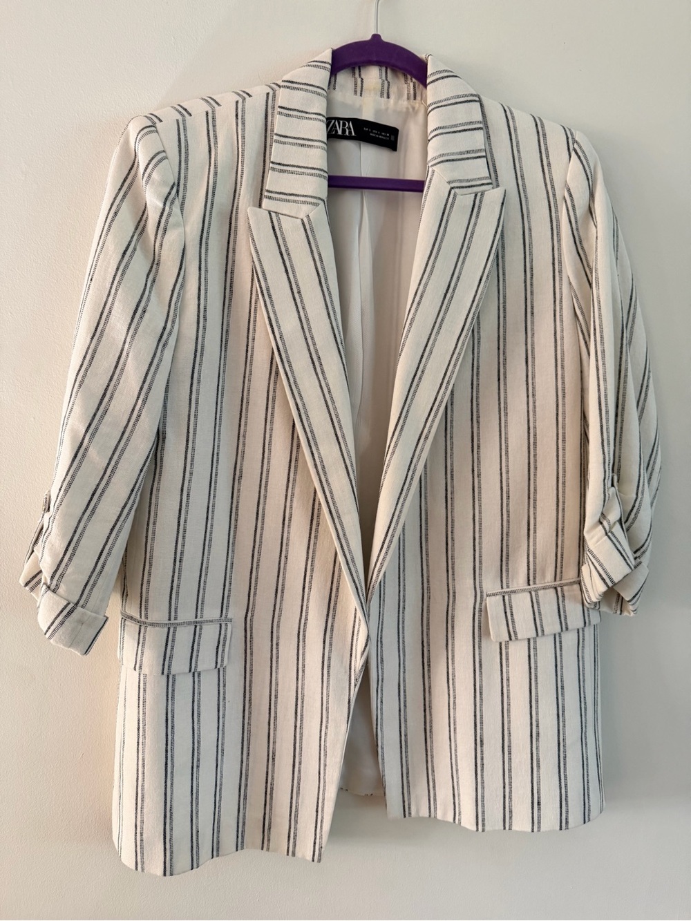 Zara Cream Blazer with Black Pinstripes